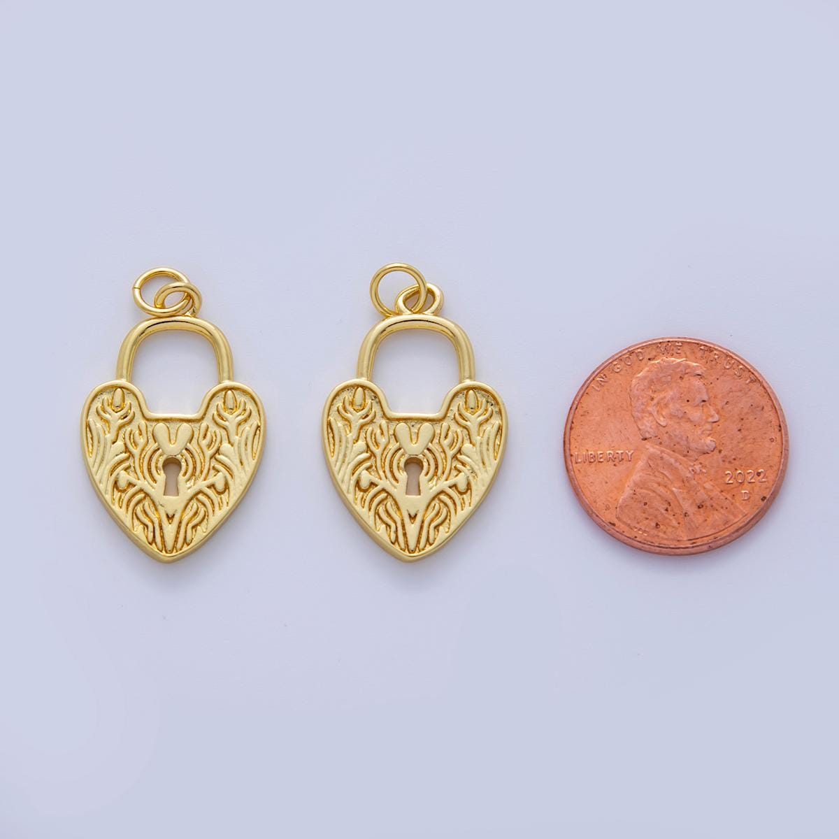 18K Gold Filled Artisan Heart Padlock Charm | AF324