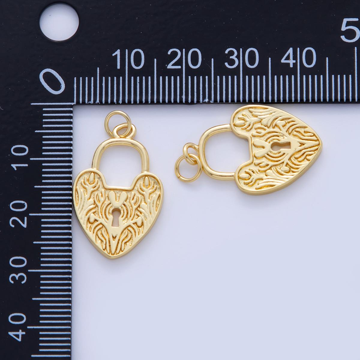 18K Gold Filled Artisan Heart Padlock Charm | AF324