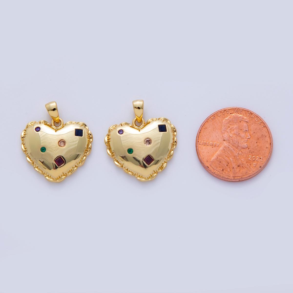 18K Gold Filled Multicolor CZ Dotted Puffed Heart Pendant | AF325