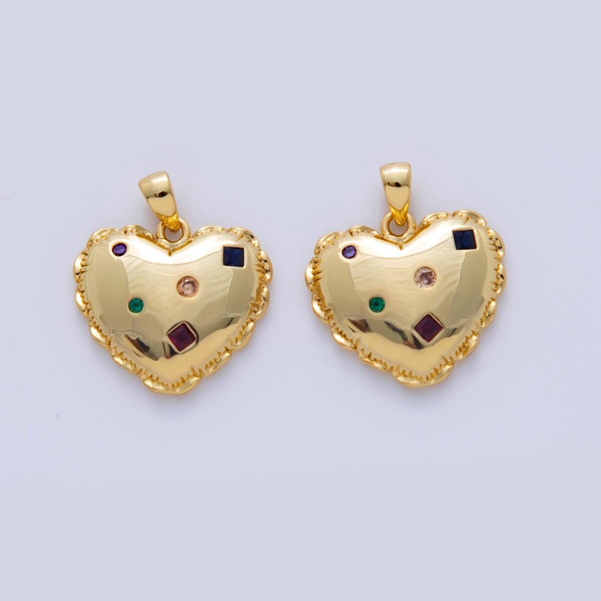 18K Gold Filled Multicolor CZ Dotted Puffed Heart Pendant | AF325