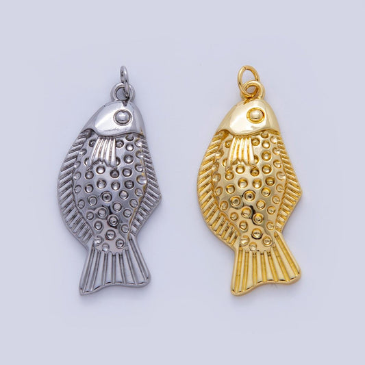 18K Gold Filled 35mm Multidimensional Textured Fish in Gold & Silver | AF329