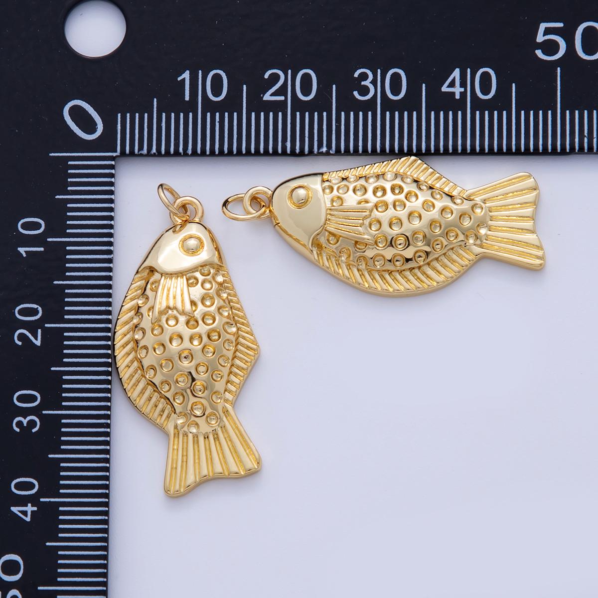 18K Gold Filled 35mm Multidimensional Textured Fish in Gold & Silver | AF329
