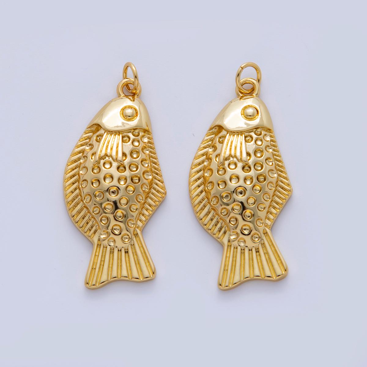 18K Gold Filled 35mm Multidimensional Textured Fish in Gold & Silver | AF329