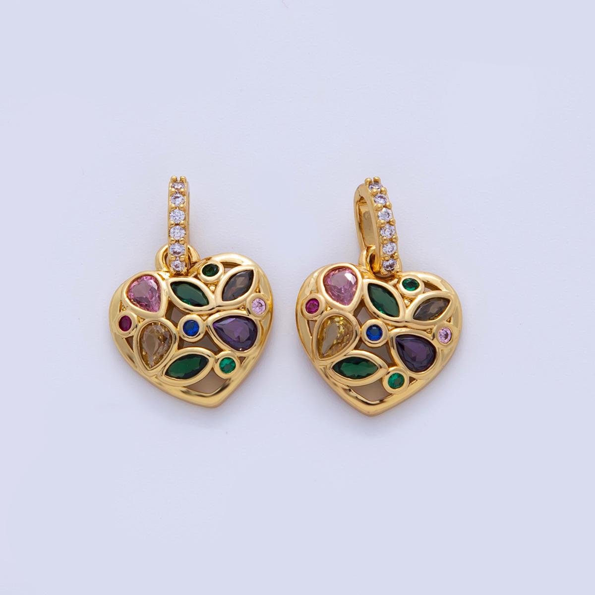 18K Gold Filled Multicolor CZ Micro Paved Heart Pendant | AH727