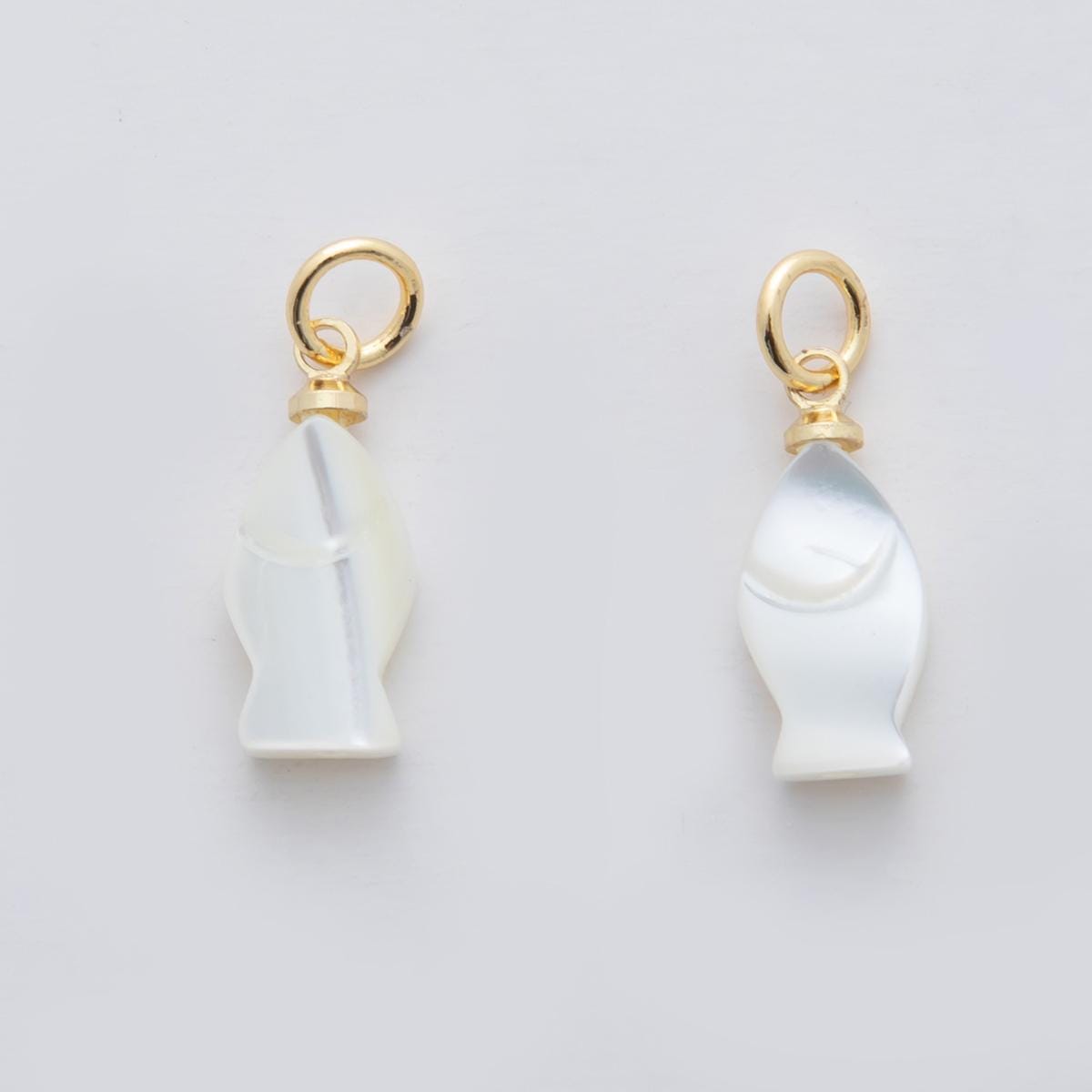 18K Gold Filled White Shell Pearl Fish Charm | M860