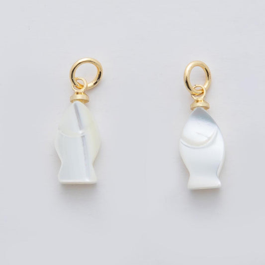 18K Gold Filled White Shell Pearl Fish Charm | M860