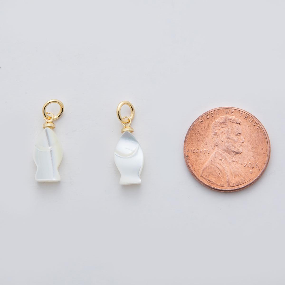 18K Gold Filled White Shell Pearl Fish Charm | M860