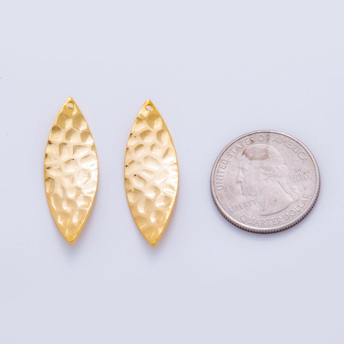 Gold Hammered Marquise Charms Textured Leaf Shape Earring Finding Lightweight Dangle Pendant Supplies, DIY Jewelry Making Components Z-1180
