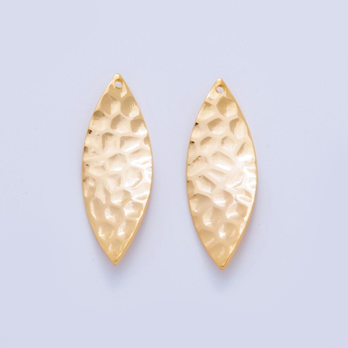 Gold Hammered Marquise Charms Textured Leaf Shape Earring Finding Lightweight Dangle Pendant Supplies, DIY Jewelry Making Components Z-1180