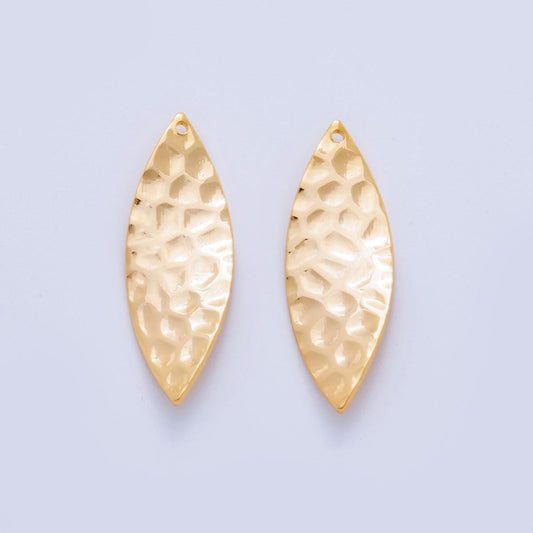 Gold Hammered Marquise Charms Textured Leaf Shape Earring Finding Lightweight Dangle Pendant Supplies, DIY Jewelry Making Components Z-1180