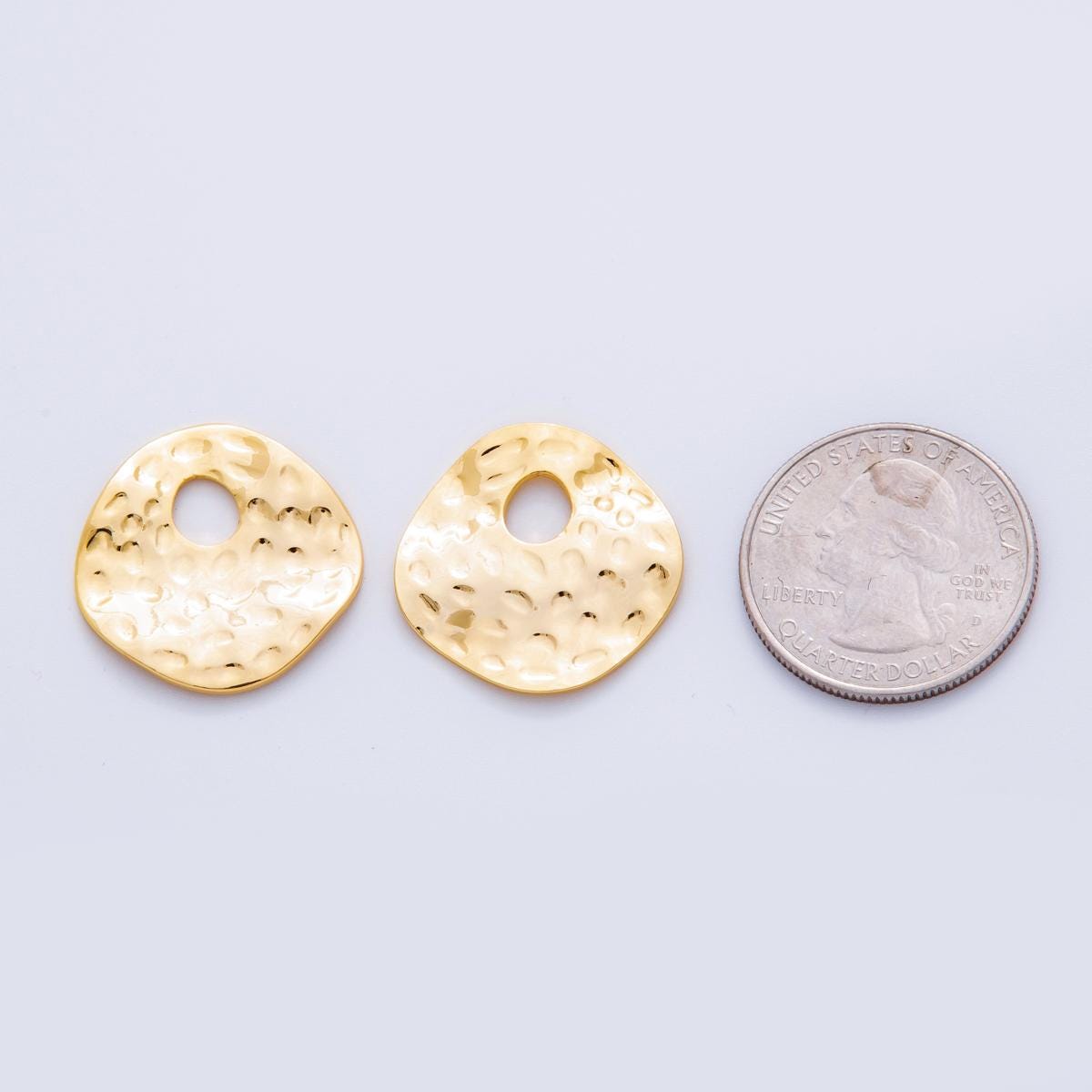 Gold Hammered Open Circle Charms – Organic Irregular Disc Earring Findings, Modern Geometric Pendant Blanks for DIY Jewelry Making Z-1181