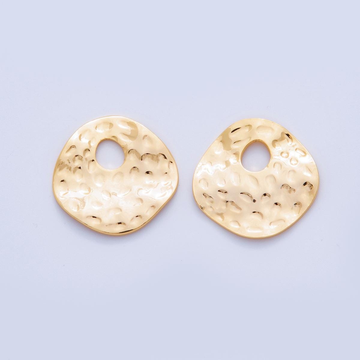Gold Hammered Open Circle Charms – Organic Irregular Disc Earring Findings, Modern Geometric Pendant Blanks for DIY Jewelry Making Z-1181