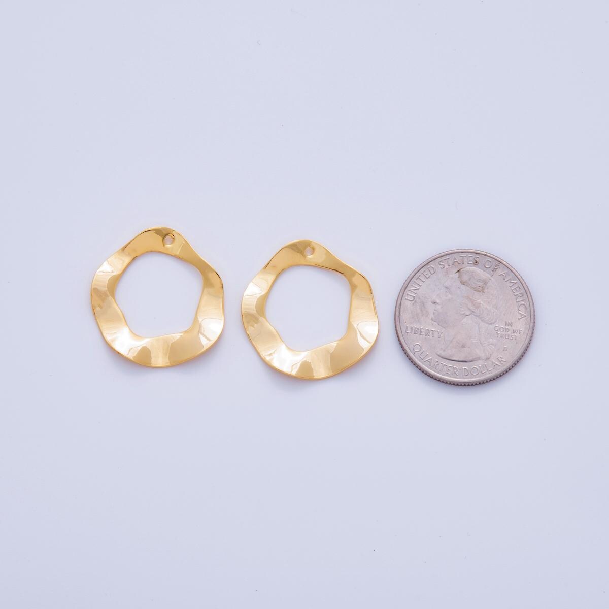 Gold Irregular Open Circle Charms Wavy Organic Hoop Earring Finding Modern Jewelry Making Supplies, Abstract Statement Blanks Z-1182