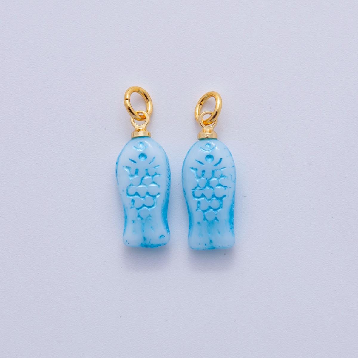 18K Gold Filled Blue Scaled Fish Mini Charm | M861