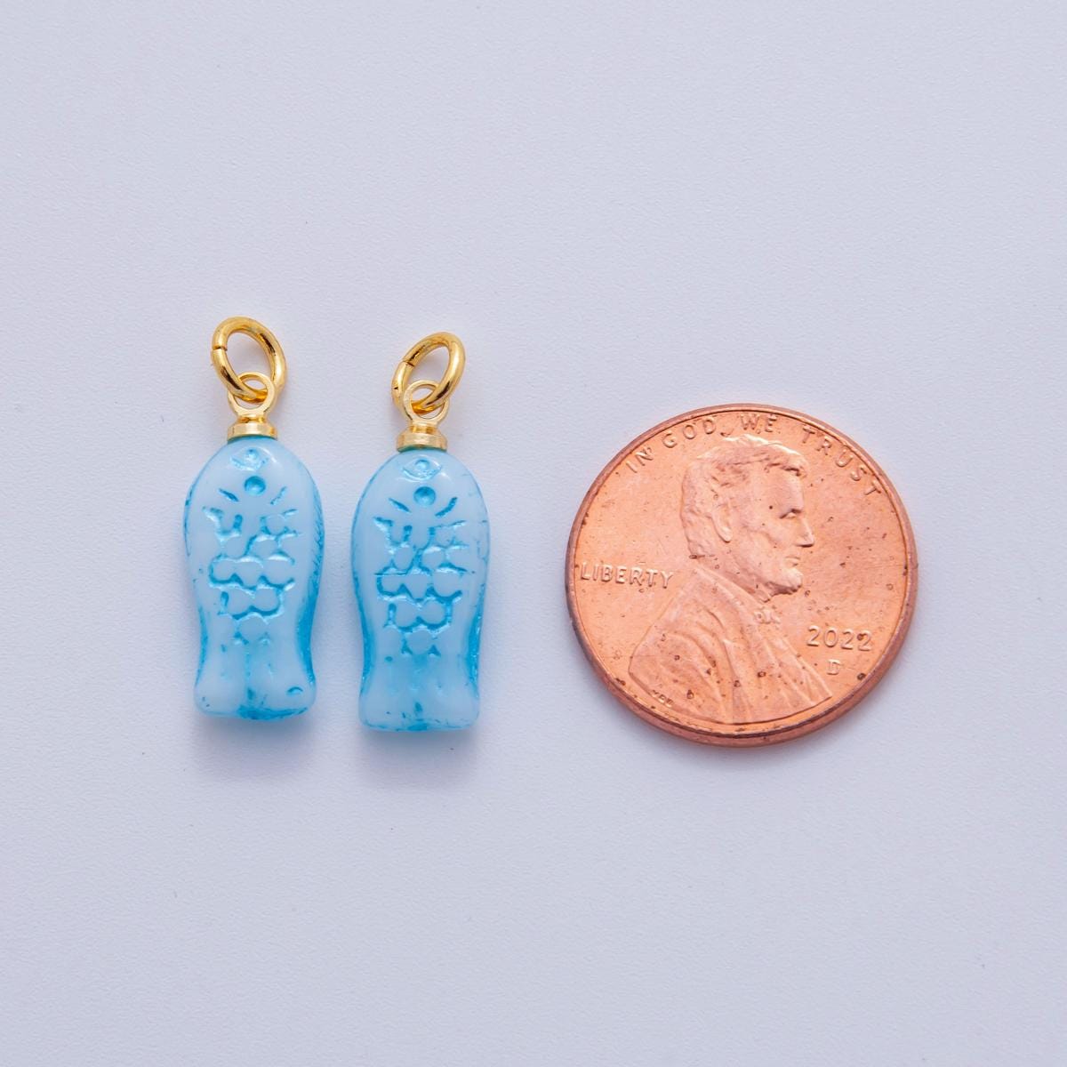 18K Gold Filled Blue Scaled Fish Mini Charm | M861