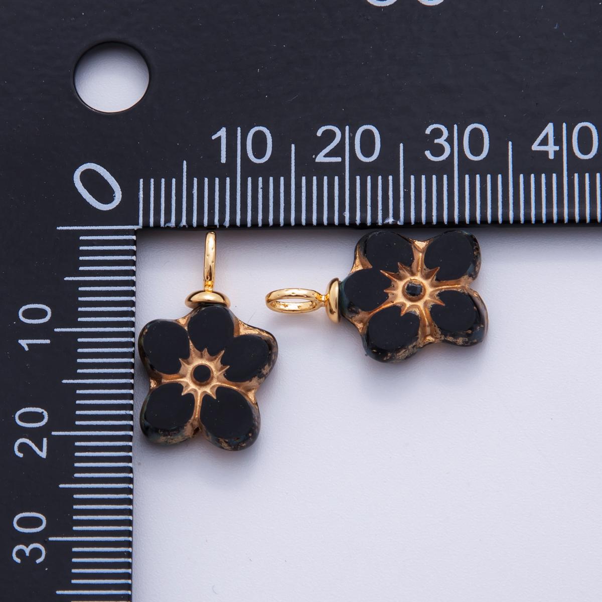 Hand-Painted Floral Resin Charms – Gold Accented Forget Me Not Flower Drop Charm Vintage Bohemian Style AF-719
