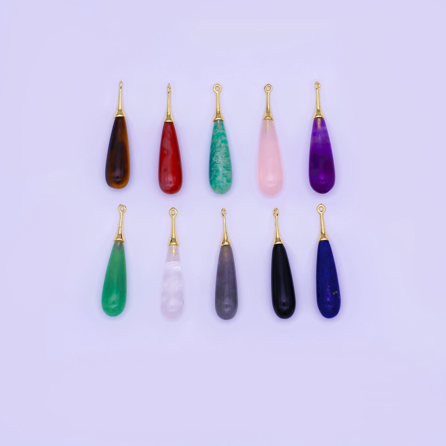 Teardrop Gemstone Charms with Gold Filled Cap – Mixed Stone Drop Pendants for Necklace or Earring Making – DIY Jewelry Supplies N-125
