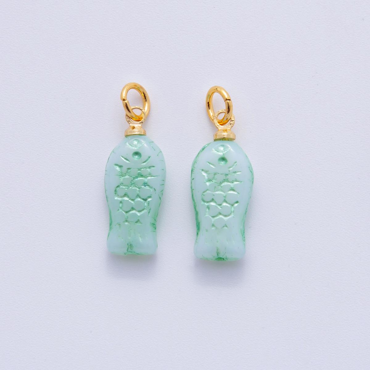 18K Gold Filled Green Scaled Fish Mini Charm | M409