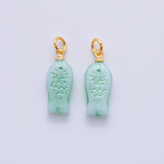 18K Gold Filled Green Scaled Fish Mini Charm | M409