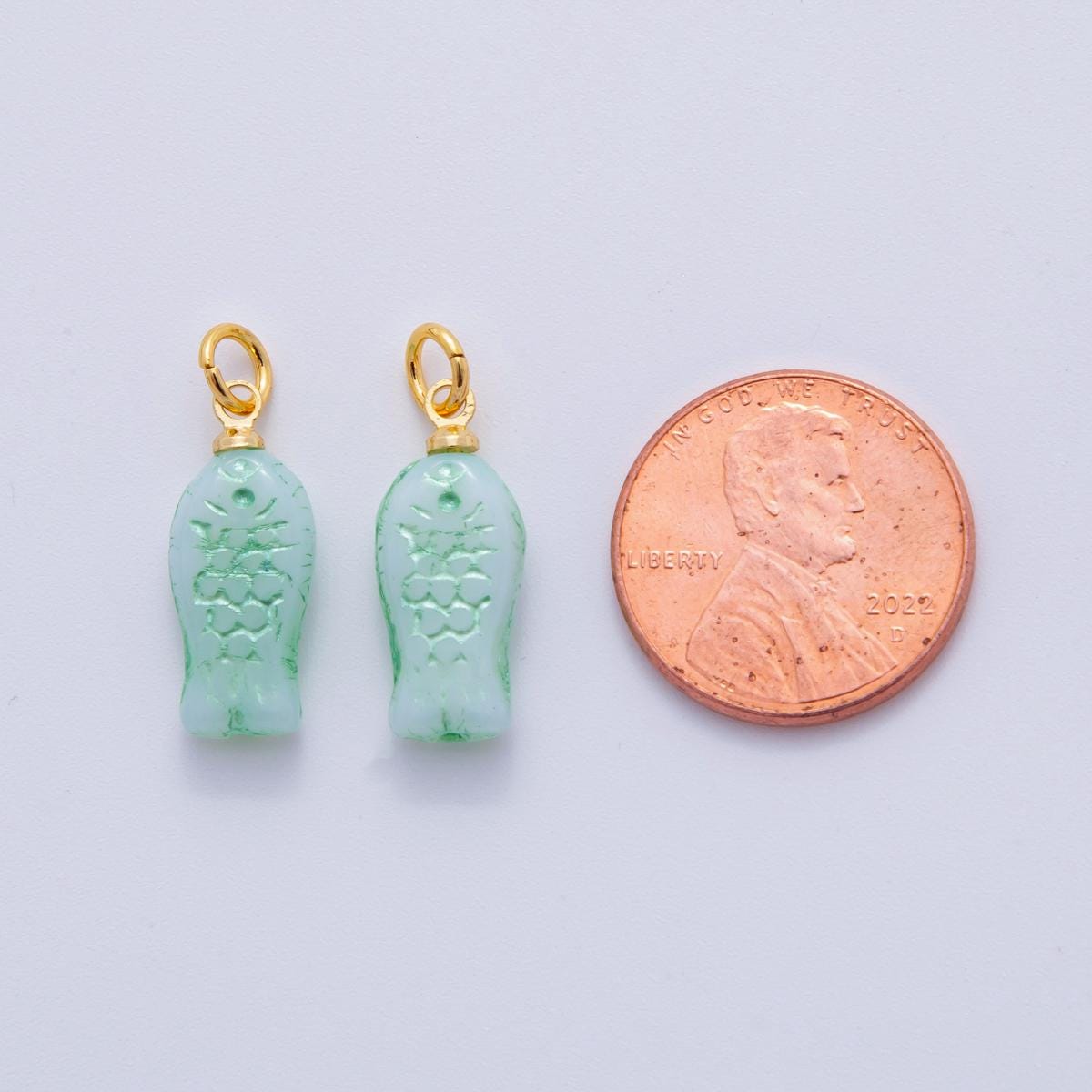 18K Gold Filled Green Scaled Fish Mini Charm | M409