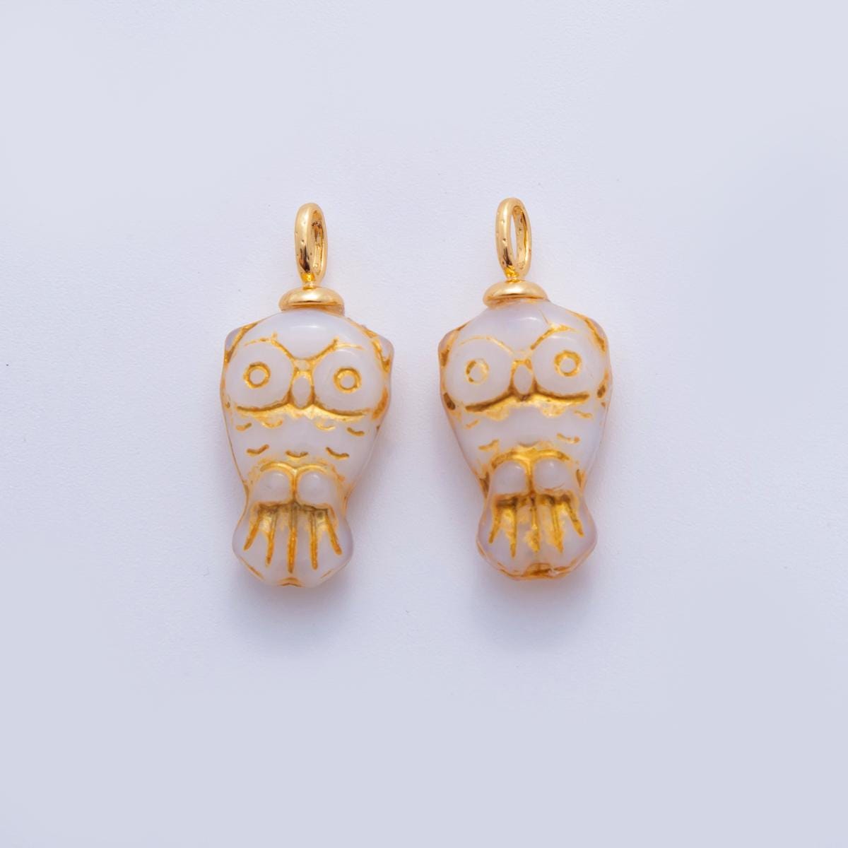 White Owl Charms – Hand-Painted Luxe Resin with 18K Gold Filled AF-703