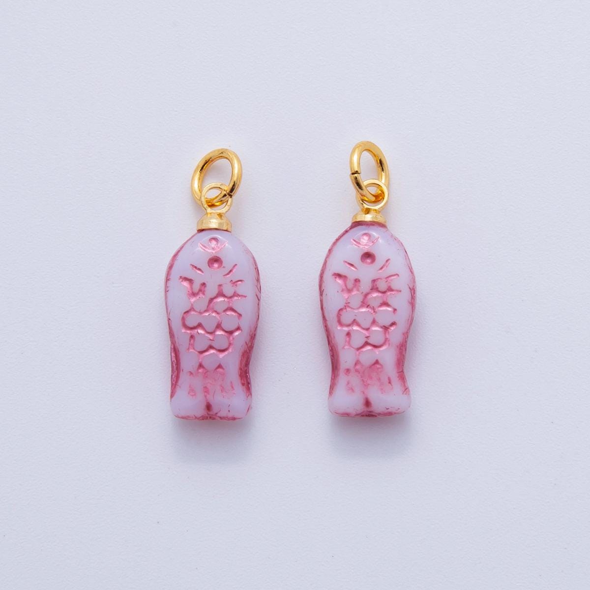 18K Gold Filled Pink Scaled Fish Mini Charm | W145