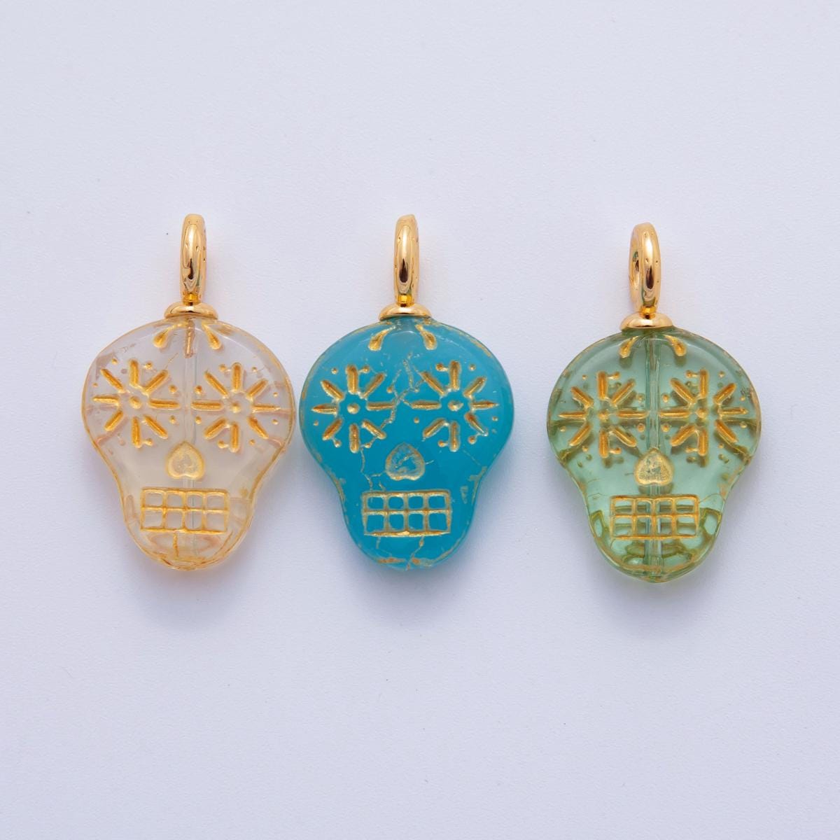 Dainty Colorful dia de los muertos Charm Skull pendant miniature gold skull charm for halloween necklace jewelry supply AF-723