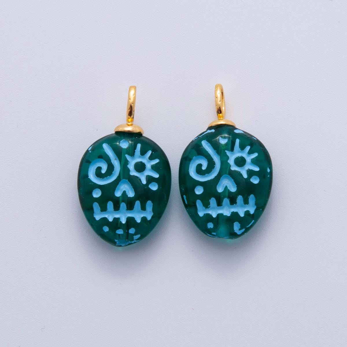 Dainty Colorful Dia de los Muertos Charm Skull pendant Head Skull Charms – Hand-Etched Halloween Pendants with 18K Gold Filled AF-725