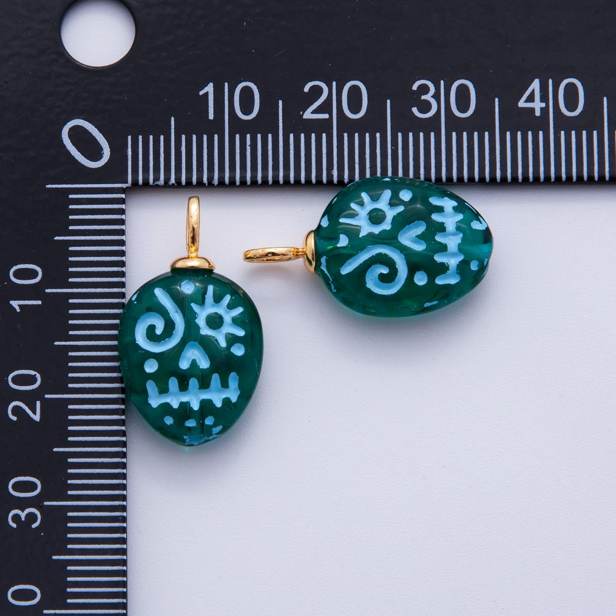 Dainty Colorful Dia de los Muertos Charm Skull pendant Head Skull Charms – Hand-Etched Halloween Pendants with 18K Gold Filled AF-725