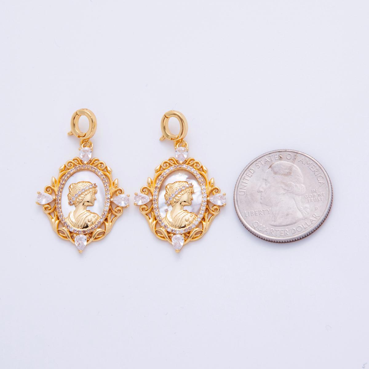 18K Gold Filled Women Silhouette Shell Pearl Artisan Drop Snap Bail Pendant | AH709
