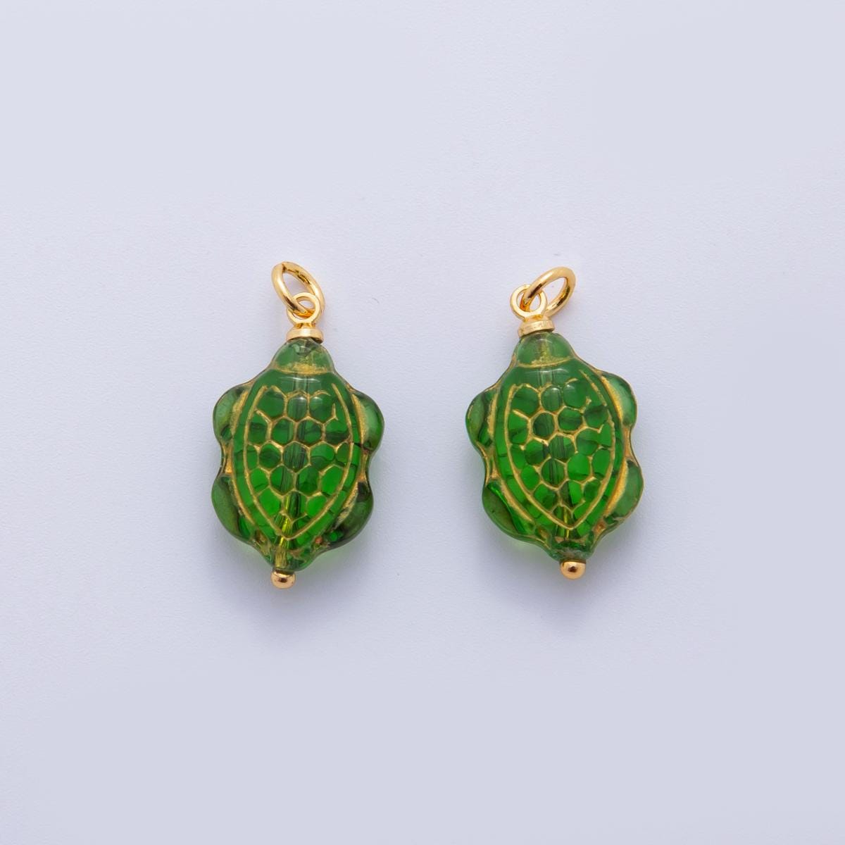 Hand-Painted Turtle Resin Charms – Gold Accented Animal Drop Charm Vintage Bohemian Style AF-728