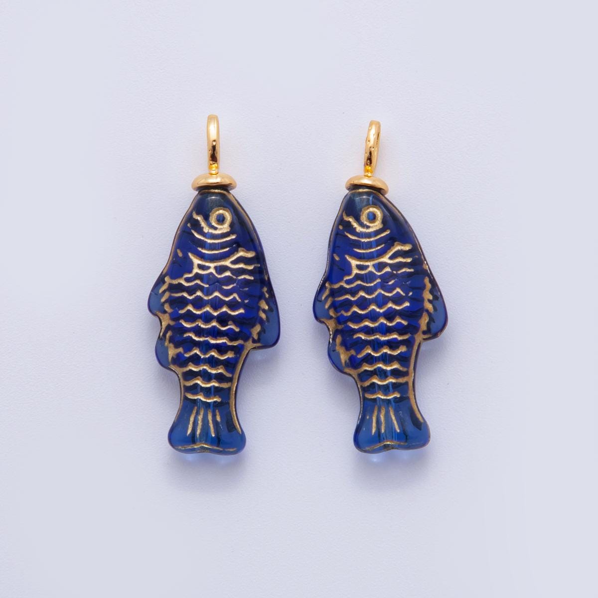 18K Gold Filled Green, Yellow, Red, Blue Gold-Scaled Acrylic Multidimensional 3D Fish Drop Charm | AF296