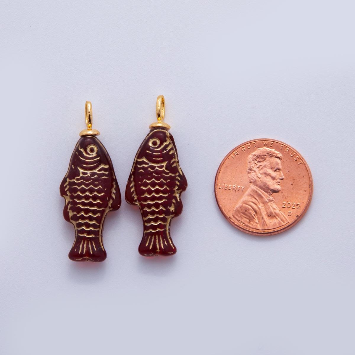 18K Gold Filled Green, Yellow, Red, Blue Gold-Scaled Acrylic Multidimensional 3D Fish Drop Charm | AF296
