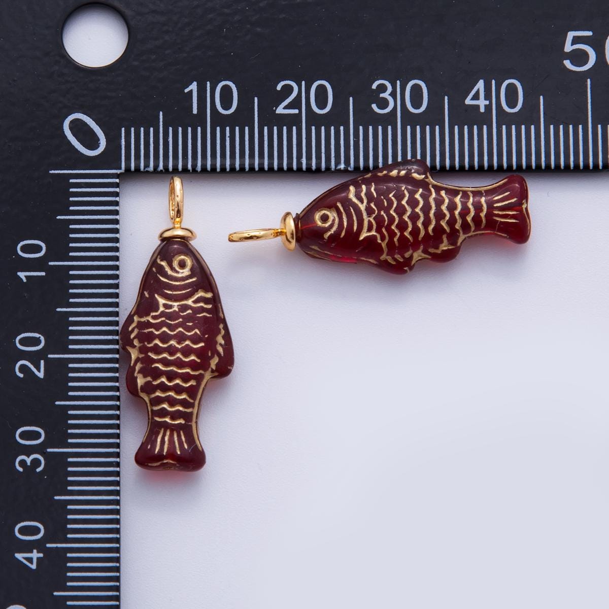 18K Gold Filled Green, Yellow, Red, Blue Gold-Scaled Acrylic Multidimensional 3D Fish Drop Charm | AF296