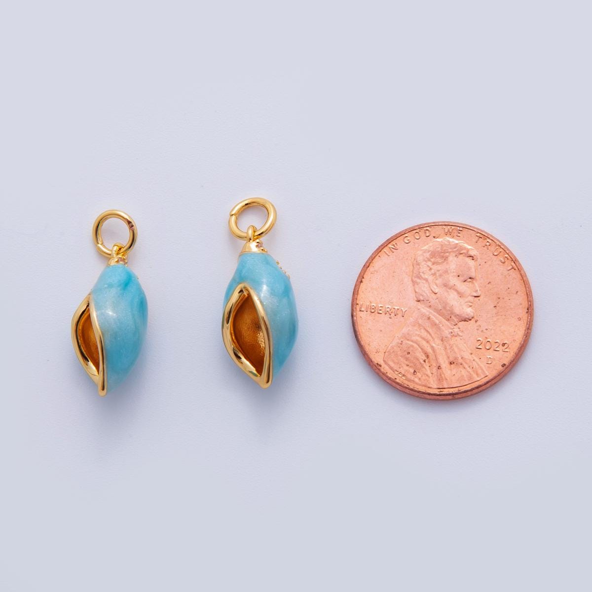 18K Gold Filled Blue Conch Sea Shell Charm | M830