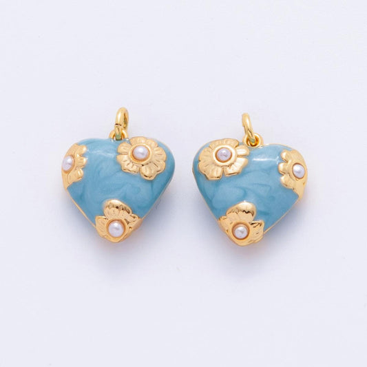 18K Gold Filled Shell Pearl Flower Chubby Heart Multidimensional 3D Charm | N260
