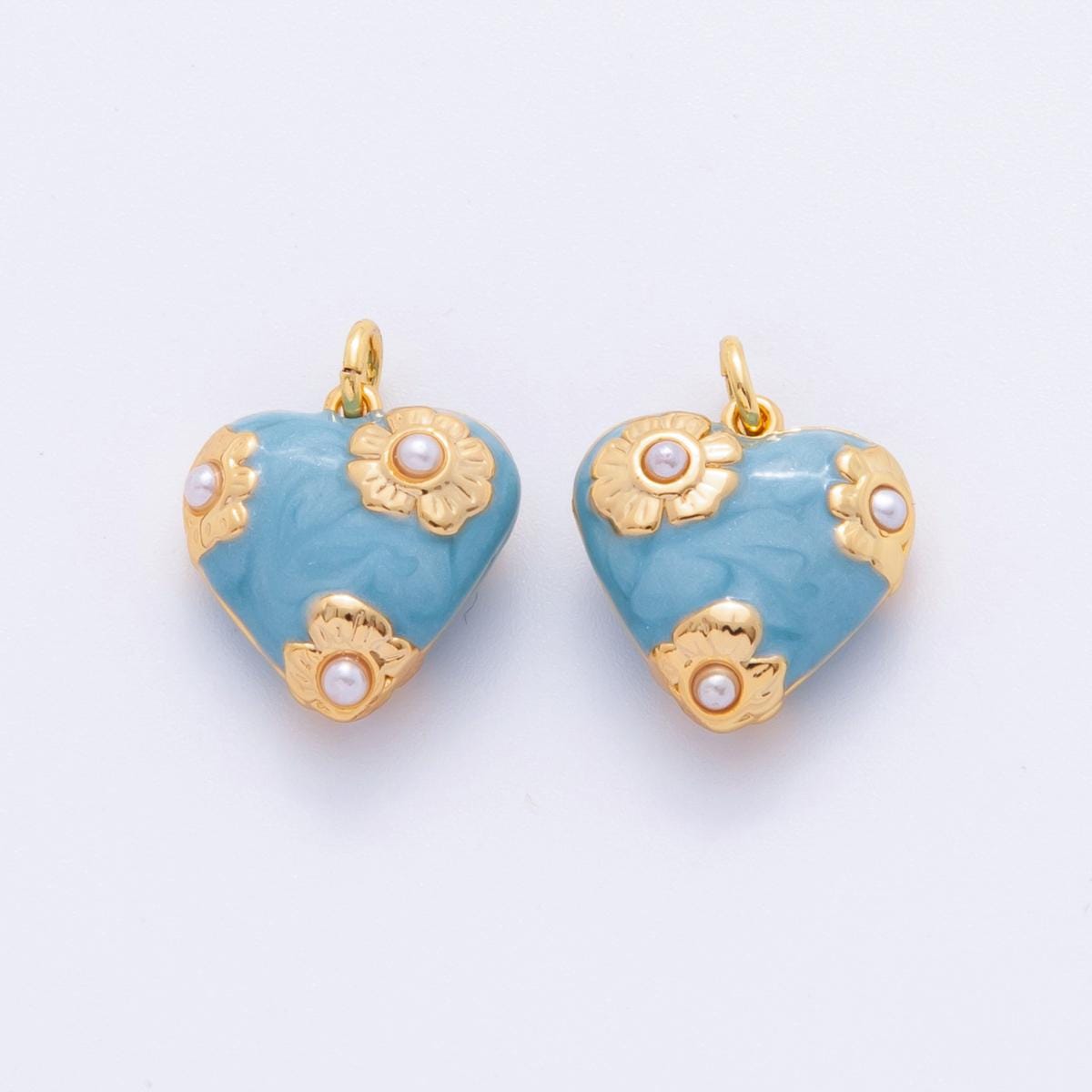 18K Gold Filled Shell Pearl Flower Chubby Heart Multidimensional 3D Charm | N260