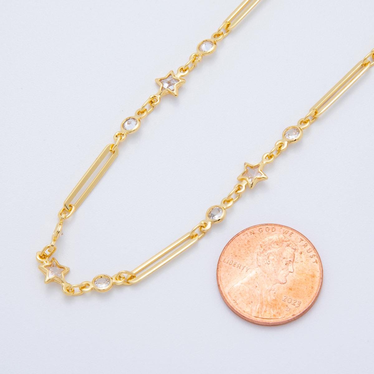 Dainty 16k gold filled Star Round Bezel Cut stadium cable paperclip wholesale bulk jewelry making gold & silver chain | Roll-1616