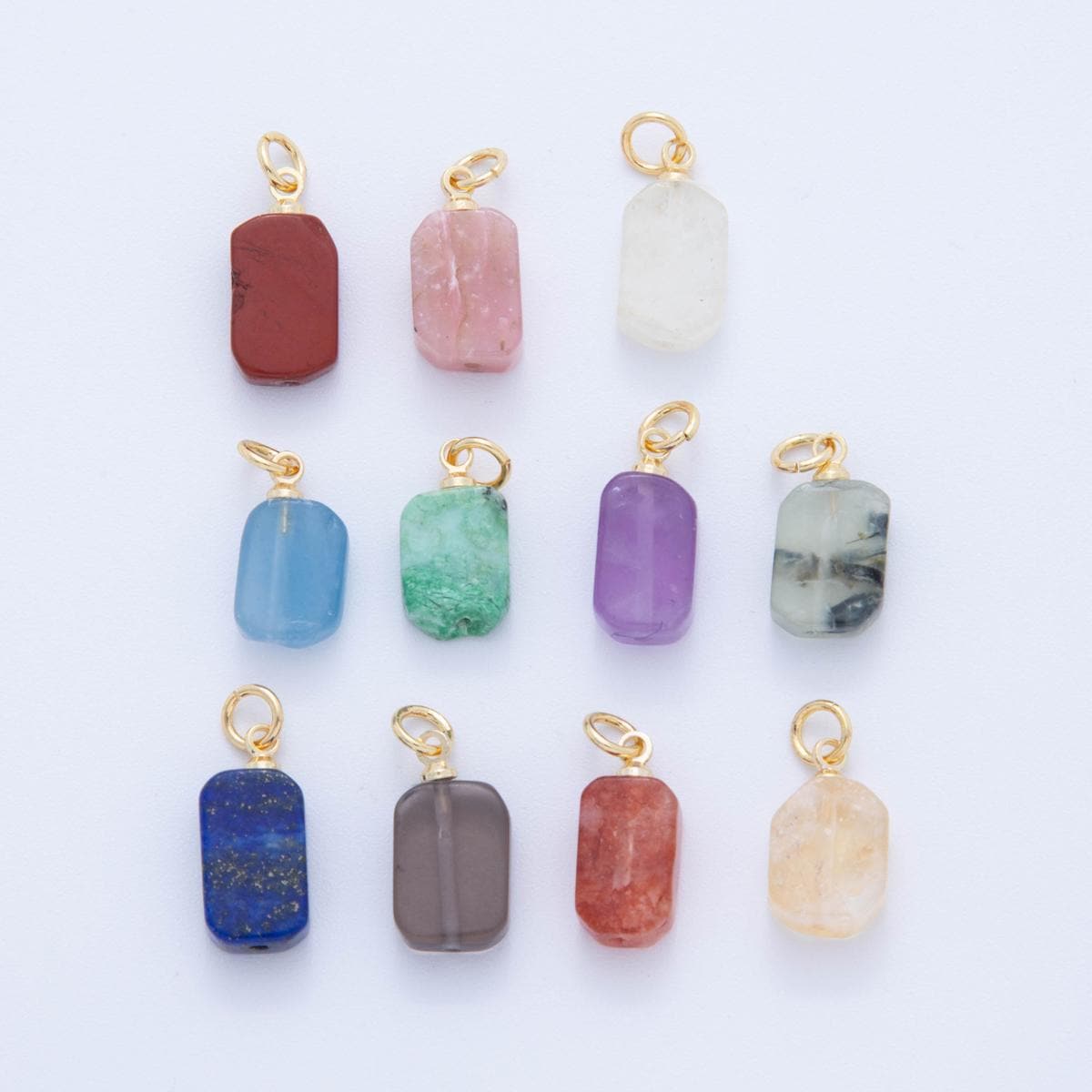 18k gold filled charm natural gemstone Amazonite amethyst rose quartz lapiz Tag Tablet Charm pendant | AF-412