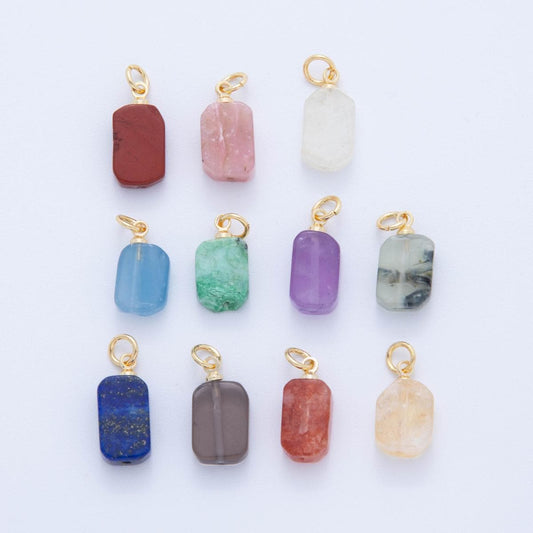 18k gold filled charm natural gemstone Amazonite amethyst rose quartz lapiz Tag Tablet Charm pendant | AF-412