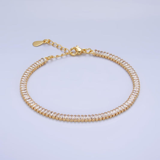 24K Gold Filled 3.5mm Clear CZ Baguette 7 Inch Tennis Bracelet | WA-2975