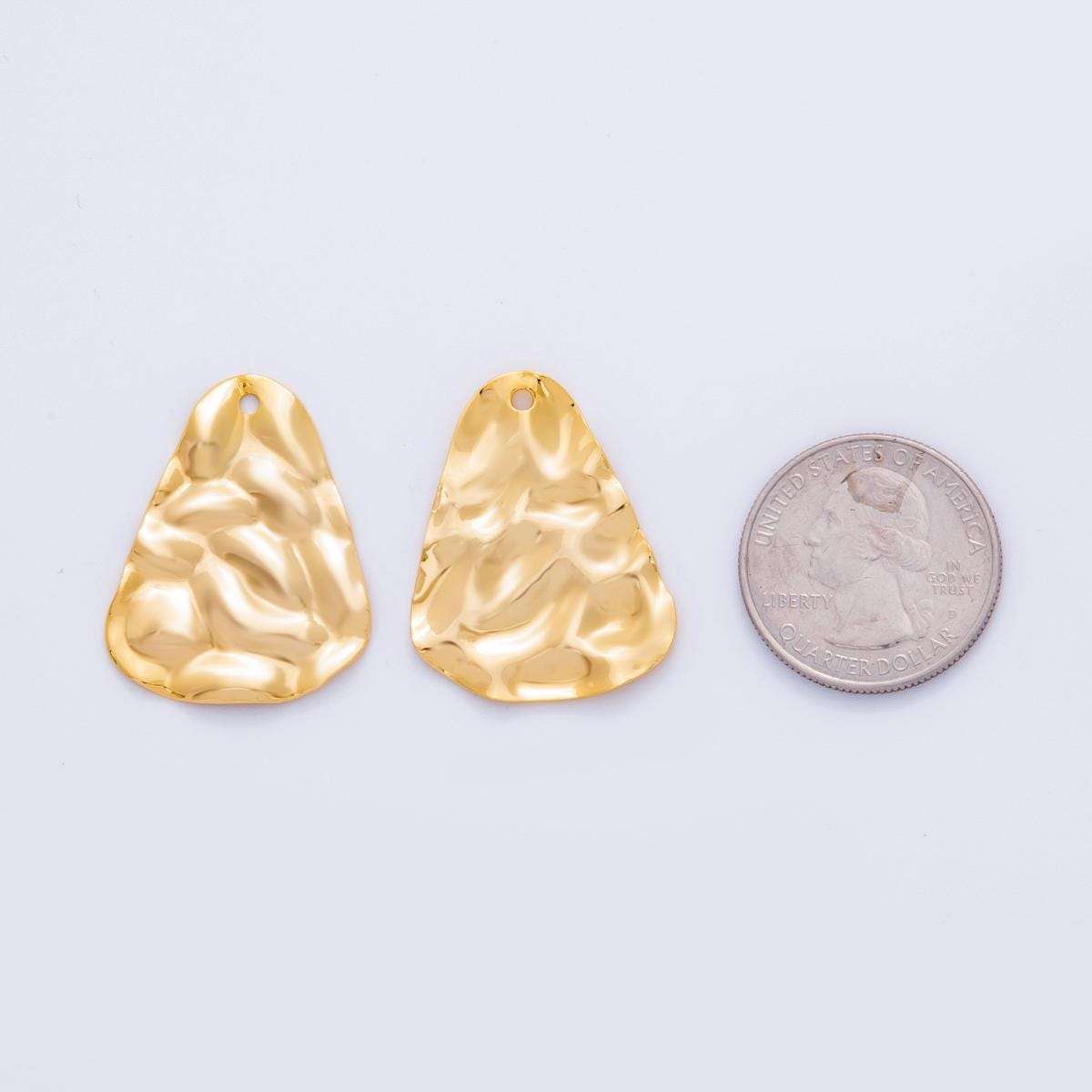 Gold Hammered Triangle Charms Molten Rustic Earring Finding Lightweight Dangle Pendant Supplies, DIY Jewelry Making Components Z-1187