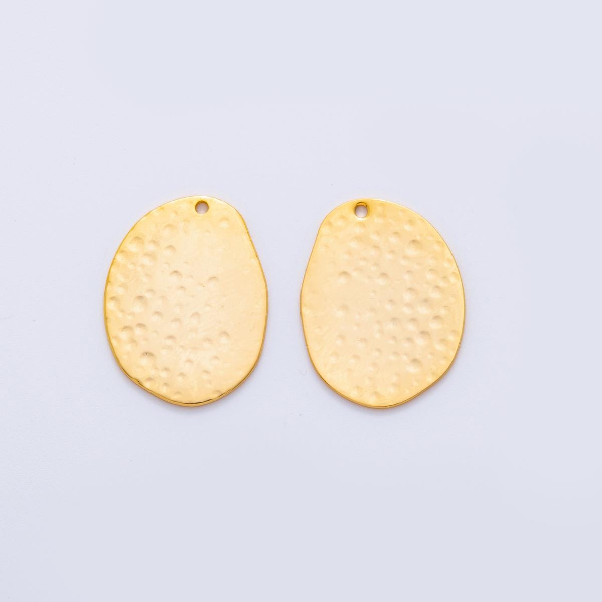 Gold Hammered Oval Charms Molten Rustic Earring Finding Lightweight Dangle Pendant Supplies, DIY Jewelry Making Components Z-1192
