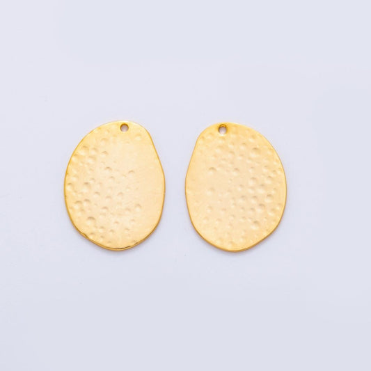 Gold Hammered Oval Charms Molten Rustic Earring Finding Lightweight Dangle Pendant Supplies, DIY Jewelry Making Components Z-1192