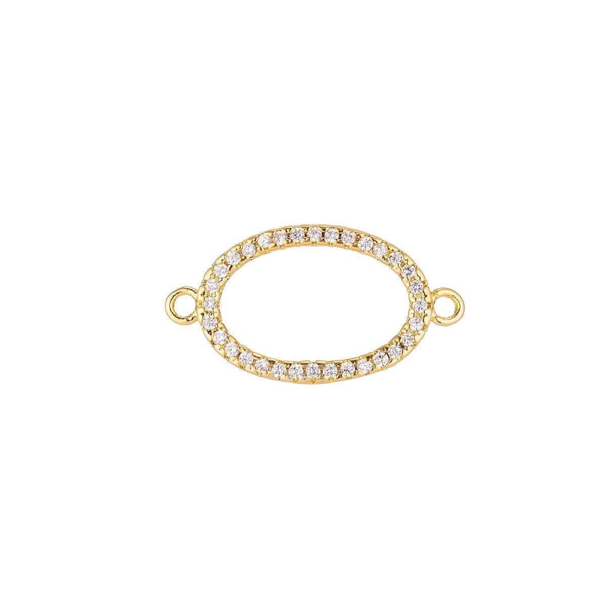 18K Gold Filled Ellipse Shape Cubic Zirconia Charm Connector Findings for Jewelry Making, CONNECTOR | F-060