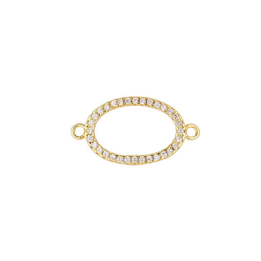 18K Gold Filled Ellipse Shape Cubic Zirconia Charm Connector Findings for Jewelry Making, CONNECTOR | F-060