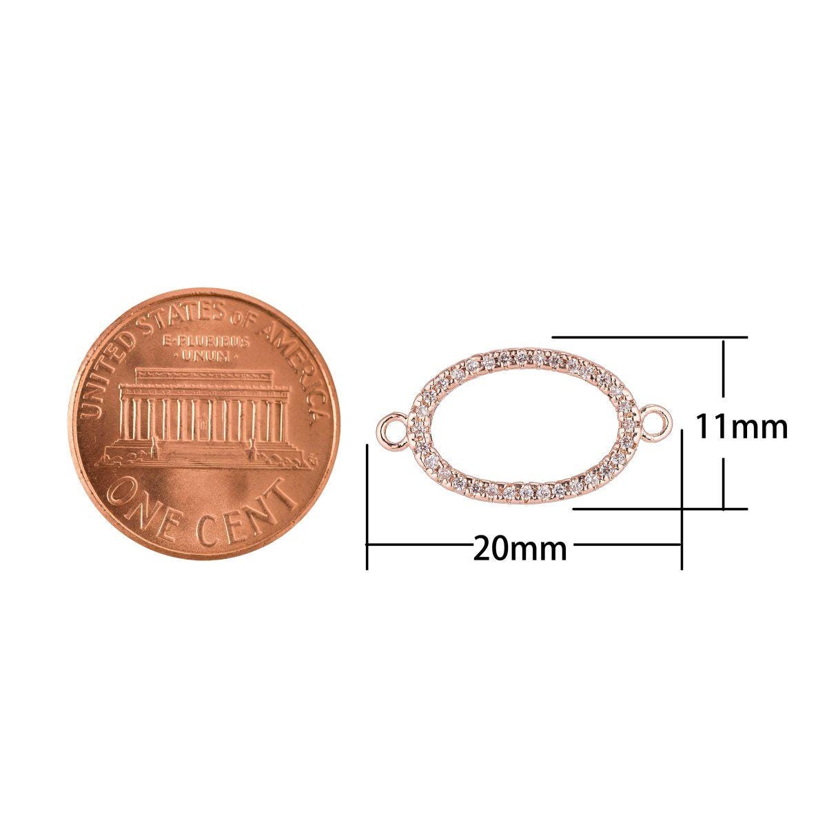 18K Gold Filled Ellipse Shape Cubic Zirconia Charm Connector Findings for Jewelry Making, CONNECTOR | F-060