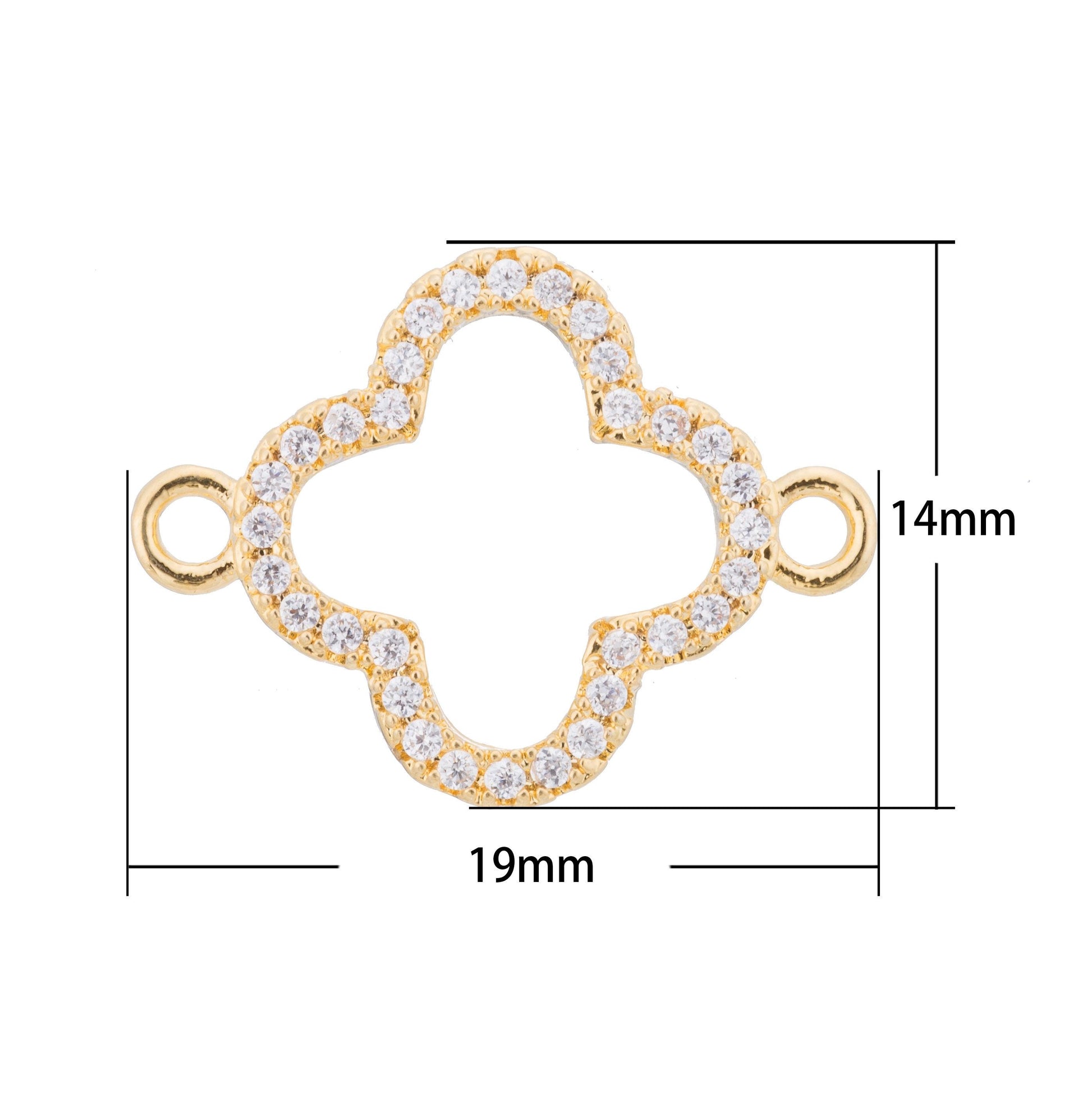 Gold Filled Clover Flower DIY Gift Cubic Zirconia Bracelet Charm Bead CONNECTOR for Jewelry Making | F-099