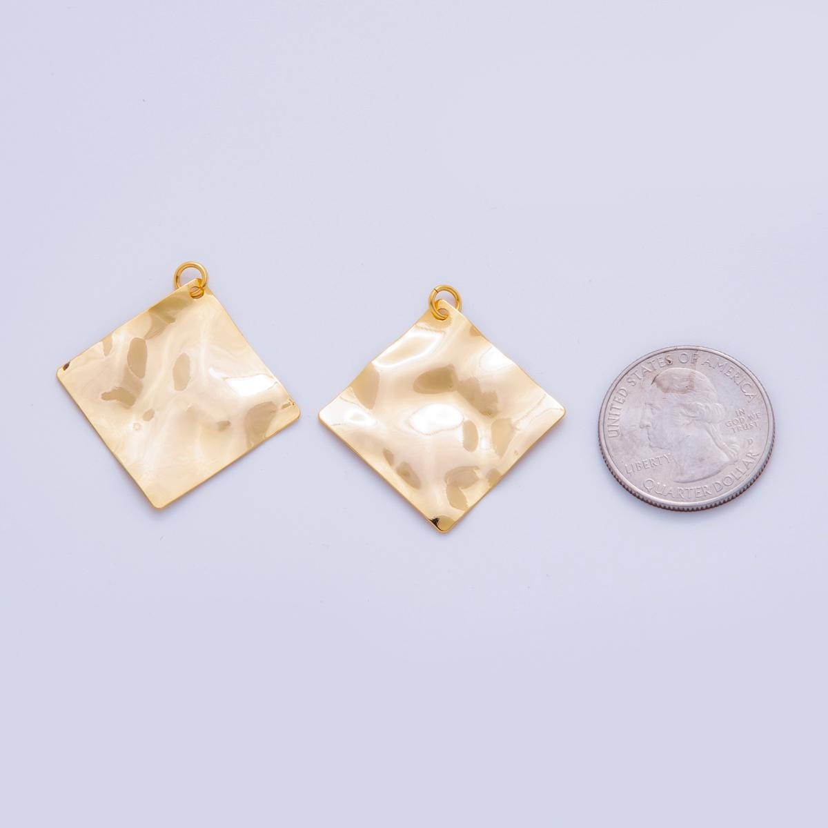 Gold Hammered Rhombus Charms Molten Rustic Earring Finding Lightweight Dangle Pendant Supplies, DIY Jewelry Making Components X-746