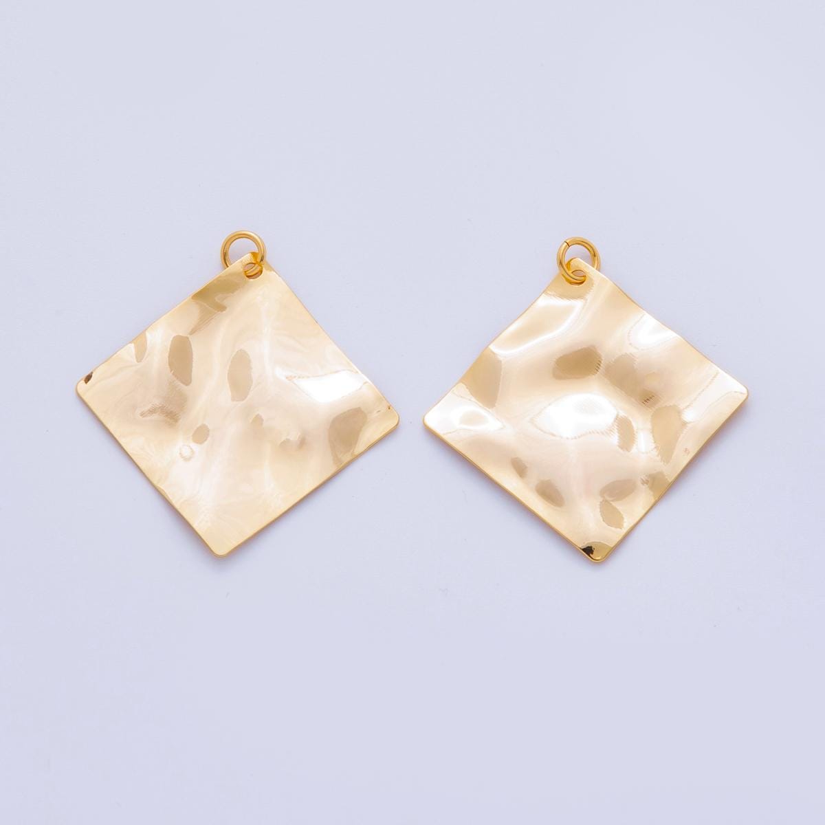 Gold Hammered Rhombus Charms Molten Rustic Earring Finding Lightweight Dangle Pendant Supplies, DIY Jewelry Making Components X-746